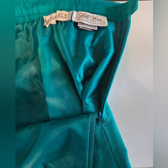 Small Vintage Teal Ultrasuede Midi Pencil Skirt Side Zip Walking Slit Lined EUC - Picture 4 of 6